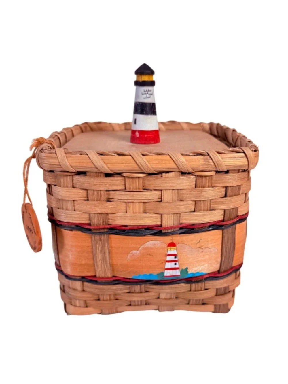 Vintage Karen Traub Originals Wicker Lighthouse Basket Coastal Nautical Folk Art